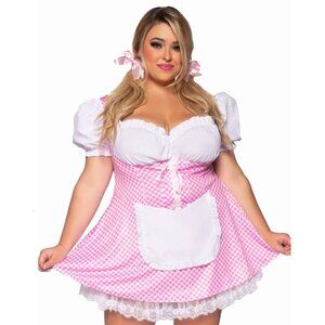 Plus Size Gingham Dress With Apron, Lace Up Bodice Skirt